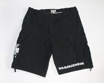 Vintage Rammstein Cargo Shorts XL Black Industrial Band Merch 2000s Rare Fan Gear