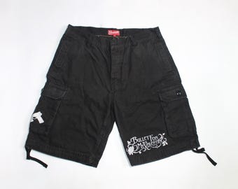 Vintage Bullet For My Valentine Cargo Shorts — Bravado Band Merch — Black Graphic — Size M — Rare Metalcore Apparel