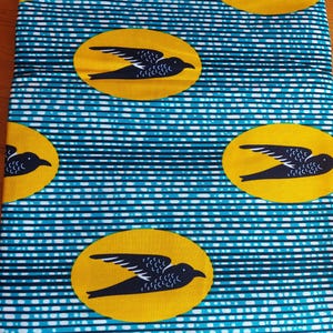 Ankara giallo blu motivo uccello tessuto stampato in cotone africano materiale maschera quarto grasso creazione patchwork cucito artigianato