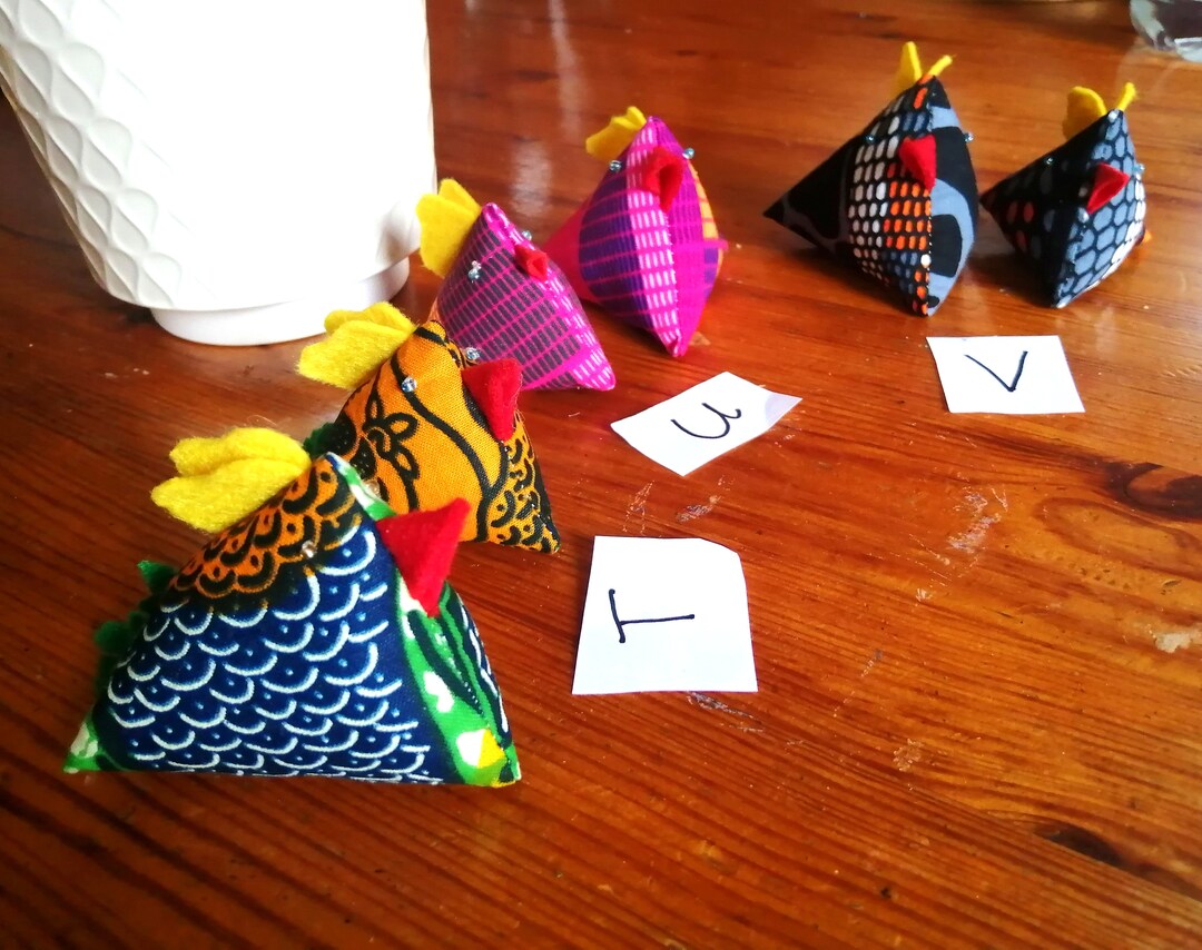 Chicken Triangular Pin Cushions Fabric Weights in African Ankara Kente ...