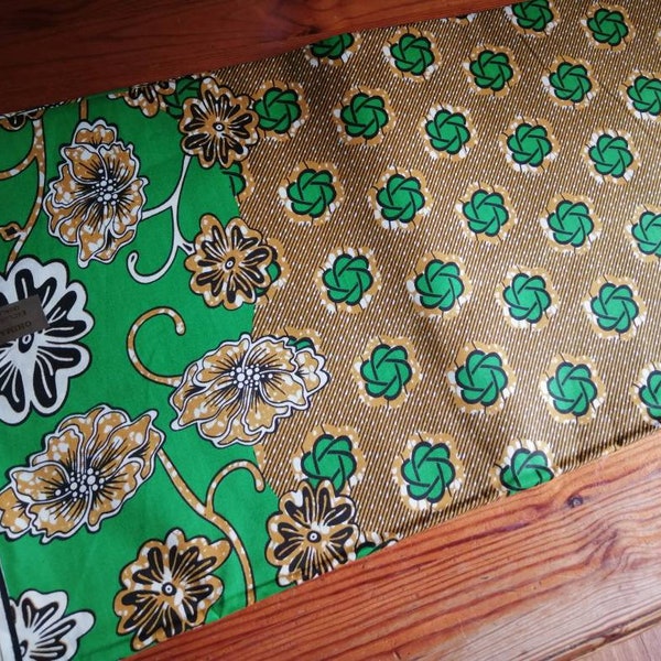 Green and Brown Ankara African cotton mix print fabric fat quarter patchwork sewing crafts