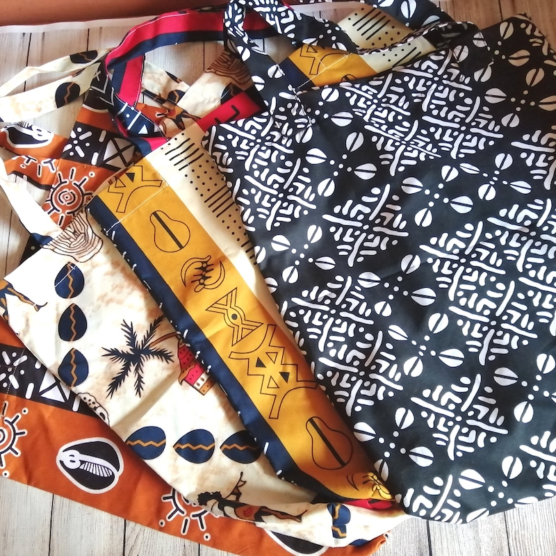 Kente African Pattern Print Leather Tote Bag