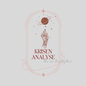 May include: A logo design featuring a hand reaching towards a planet with rings, surrounded by stars. The text "KRISEN ANALYSE" is below the hand, with "lets read stars together!" in script below.