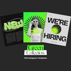 Green Neon Instagram Template for Canva, Bold and Catchy Posts & Stories for Social Media Managers, VAs, Influencers, Editable Portrait Pack