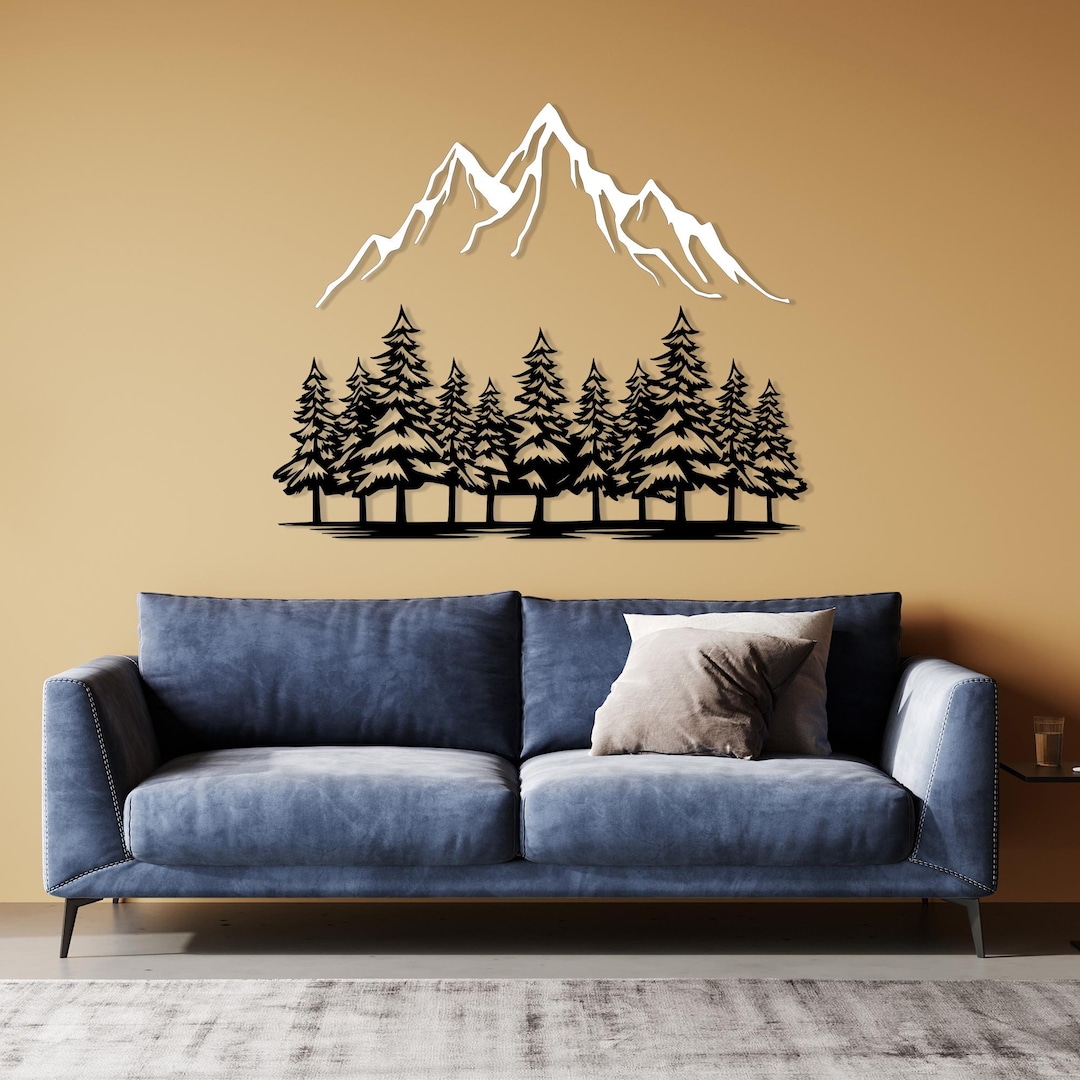 Mountain Forest Metal Wall Art, Nature Decor Gift, Trendy Large Metal ...
