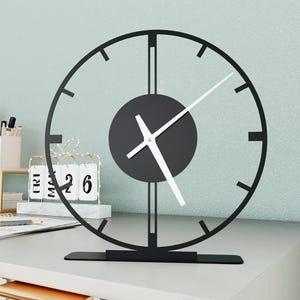 Tabletop Clock  Modern Minimalist Metal  Clock Elegant  Office  Decor Clutter Free Timepiece Unique Gift For Him or Her Home Accent Clock