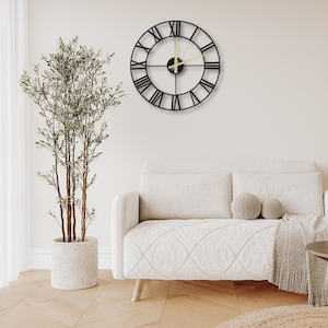 Roman Numeral  Wall Clock Minimalist  Metal Modern Wall Clock For Living Room Entryway Office Decor Large Metal Open Face Clock Silent