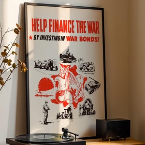 Impresión de arte de propaganda de la Segunda Guerra Mundial «Ayude a financiar la guerra: invierta en bonos de guerra» Impresión de arte mural / Decoración de hogar vintage / Arte histórico de esfuerzo bélico