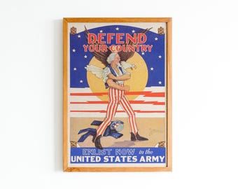 WWII Uncle Sam Poster: Defend Your Country Vintage Art (Digital Download)