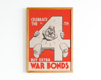 WWII War Bonds Poster: Vintage Patriotic 4th Print (Digital Download)