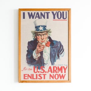 WWII Uncle Sam I Want You Poster | Military Recruitment Art, Vintage War Propaganda, Digital Download, Patriotic Home Decor | Printable Art