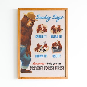 Smokey Bär Poster Digitaler Download | Vintage Naturschutz Brandschutz Poster, WWII Naturschutz, Nationalpark, Retro Wand Dekoration Waldläufer Art Print