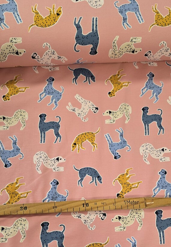 0,5m Stoff Meterware French Terry Jersey Hund Süß Kinder