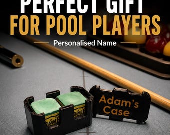 Perfect Gift for Pool Players – Personalised Pool Chalk Case, Custom Snooker Chalk Holder, Holds 2 Chalks