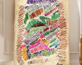Abstract art graphic print hand drawn multicolor marker print colorful markers vibrant sketch vintage paper digital download