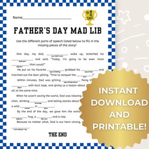 Fathers Day Mad Lib Game | Funny Fill-in-the-Blank Game for Dad & Step Dad | Customizable Fathers Day Present for Kids and Adults