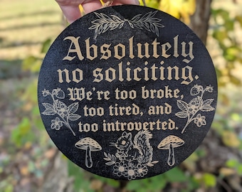 No Soliciting Forest Door Sign - Funny Engraved Woodland Decor, Customizable Size