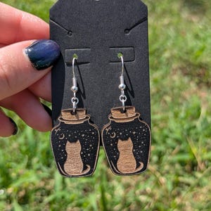Potion Cat Earrings - Cat in a Bottle, Stargazing