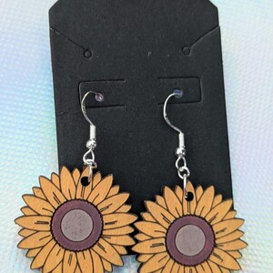 Hand-Painted Laser-Cut Sunflower Dangly Earrings