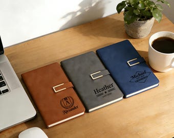 Op maat gegraveerd notitieboekje met pen, leren notitieboekjeset, bedankje eindejaar, bijpassende pen, aangepaste afstudeercadeaus, cadeau nieuwe baan