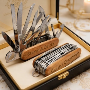 Personalized 31-function tool,Groomsmen Gifts Knives,Outdoor Gift for Him,Engraved Knife with Wooden Hand,Custom Wedding Gift