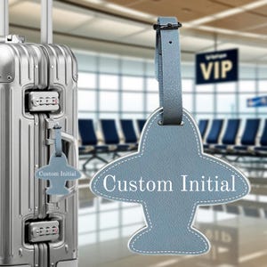 Personalized Leather Airplane Luggage Tag: Custom Travel Gift