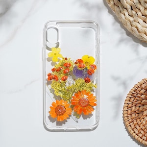 Yellow pressed flower phone case for iPhone 16 Pro Max 16e 15 Pro Max iPhone 14 13, Google Pixel 9A Pro 8A 7 Pro 6 Pro case