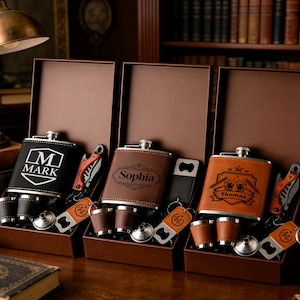 Personalized leather flask for men,Custom engraved leather groomsmen flask,Groomsmen gifts,Best Man Flask Gift,Wedding gifts,Best Man Gift
