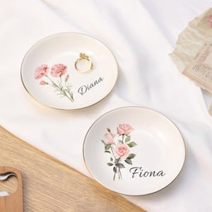 Personalized Birth Flower Jewelry Dish, Friendship Ring Dish, If Friends Were Flowers I&#39;d Pick You, Wedding Trinket Tray, Bridesmaid Gifts