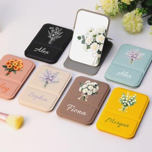 Personalized square makeup mirror, pocket mirror with custom name and logo, bridesmaid gift, folding makeup mirror, travel makeup mirror