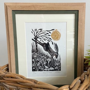 Leaping Hare Lino Print, Handmade Linocut, Limited Edition