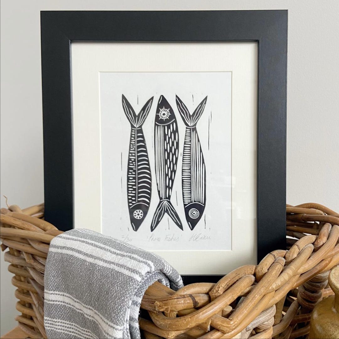 Fish Linocut Print, Limited Edition Original Lino Relief Print, Kitchen ...