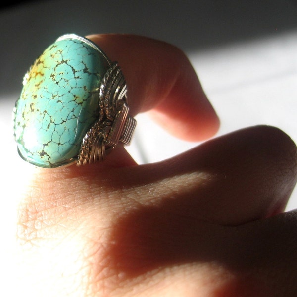 Natural Turquoise Wire Wrap Ring Aquamarine & Amber Finger Candy Can Make Any Size