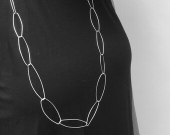 Hand forged sterling silver long necklace