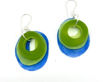 Earrings made from recycled plastic and sea glass