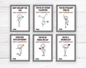 School Funny Valentine Cards Bundle, Gen Alpha Z Kids Slang Funny Printable Valentines Exchange, Teen Tween Classroom Valentine Card