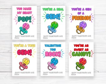Printable Valentine Card, Ring Pop Valentine Card, Printable Classroom Valentine Card, School Valentines Favor Tag, Gem Ring Pop Treat Tag