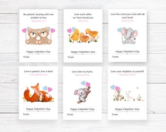 Christian Bible Valentines Cards Printable Scripture Cards, Christian Valentines Day for Kids, 6 Bible Cards, Preschool Valentines Classroom
