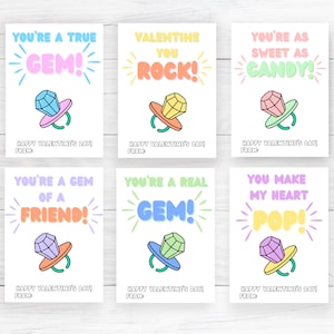 Printable Valentine Card, Ring Pop Valentine Card, Printable Classroom Valentine Card, School Valentines Favor Tag, Gem Ring Pop Treat Tag