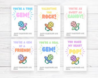 Printable Valentine Card, Ring Pop Valentine Card, Printable Classroom Valentine Card, School Valentines Favor Tag, Gem Ring Pop Treat Tag