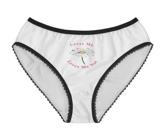 Braguitas blancas con estampado de margaritas "Loves Me Not" – Ropa interior cómoda de poliéster.
