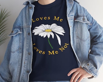 Loves Me Loves Me Not Verm Fnt Tee, linda camisa de algodón unisex con flores en azul marino para parejas, perfecta para el día de San Valentín, regalo de moda de primavera