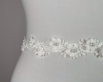 Handmade Lace & Pearl Bridal Belt, Vintage Wedding Sash