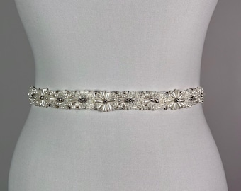 Handmade Crystal Pearl Bridal Belt, Elegant Wedding Sash