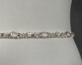 Rhinestone Bridal Belt, Elegant Wedding Dress Sash, Diamond Ribbon