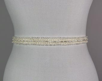 Handmade Crystal and Pearl Bridal Belt, Wedding Sash