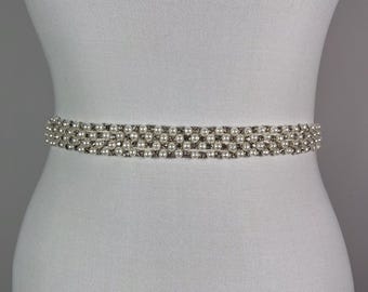 Handmade Pearl Rhinestone Bridal Belt, Wedding Dress Sash (1'' Wide)