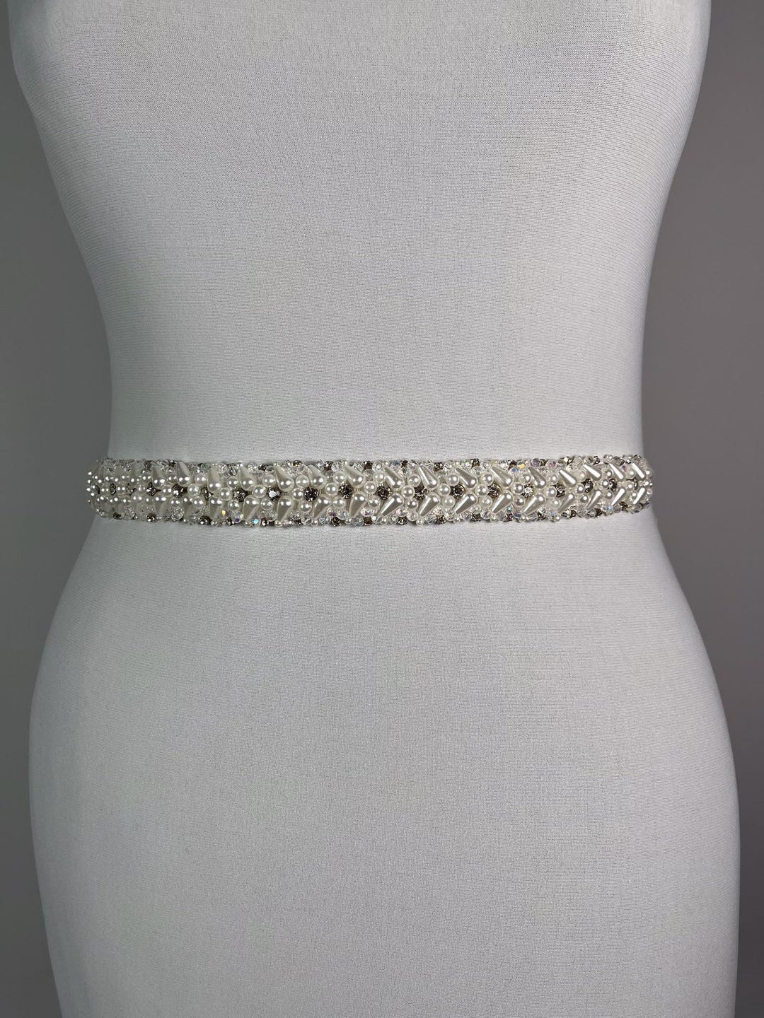 Cintura Da Sposa Fatta A Mano Con Strisce Di Perle E Cristalli, Fascia Per Abito Da Sposa - Accessorio Elegante - Foto 4