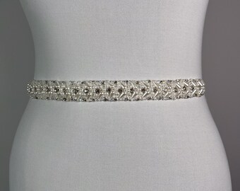 Handmade Pearl & Crystal Bridal Belt, Rhinestone Wedding  display picture 1