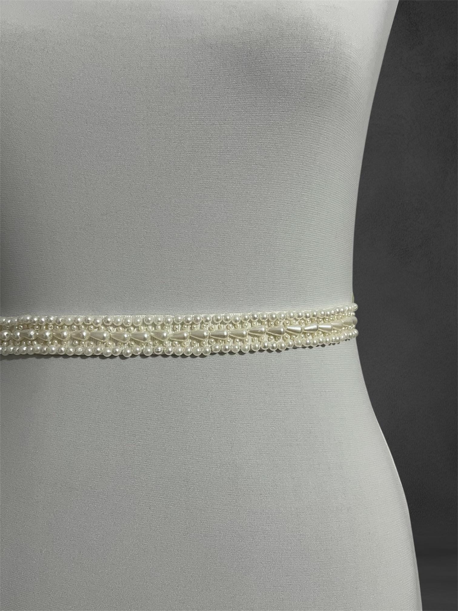 Handmade Pearl Bridal Belt, Thin Beaded Wedding Sash - Etsy display picture 2